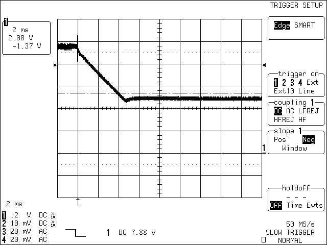 圖2. C1 = 470μF，充電電源移開時，4節(jié)電池開關(guān)模式電路的瞬態(tài)特性
