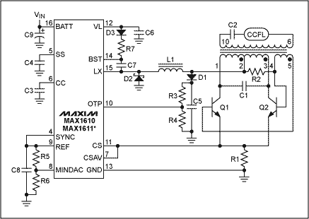 圖1. CCFL電路需要變壓器為熒光燈管提供高壓。