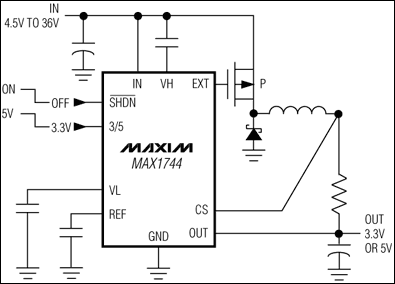 MAX1744、MAX1745：典型工作電路