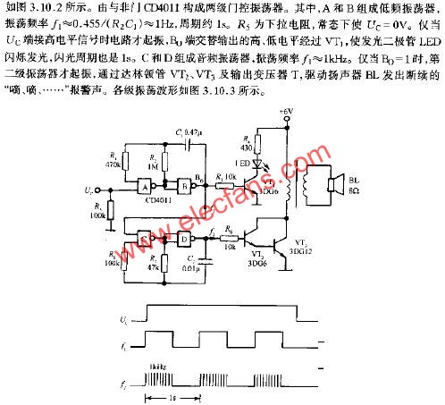 由門控振蕩器組成的聲光報(bào)警電路  www.socialnewsupdate.com