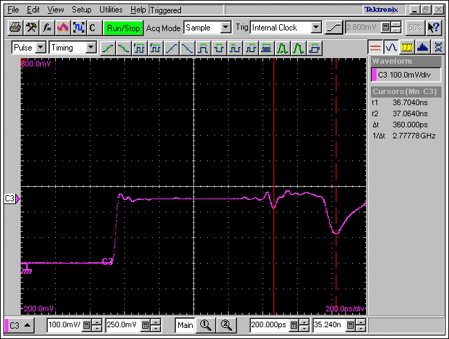 圖9. DUT1 PCB TDR延時(shí)和阻抗測(cè)量