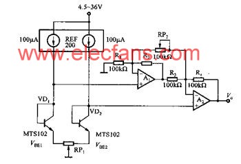測(cè)量?jī)蓚€(gè)溫敏二極管MTS102溫度差的測(cè)量電路 http://www.socialnewsupdate.com