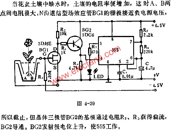 時基集成電路組成盆花缺水指示器電路圖  www.socialnewsupdate.com