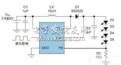 Step-UP DC/DC 開關電源實現(xiàn)LED驅動的典型應用線路