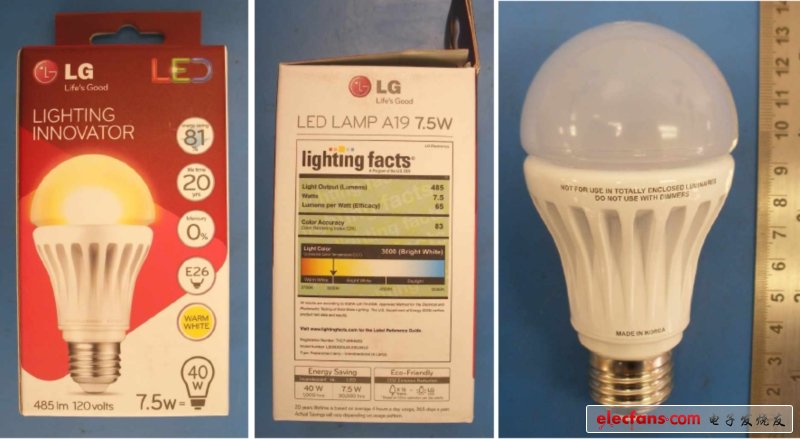 LG 7.5W LED A19燈泡LB08D830L0A。E50JWU0在包裝內(nèi)外對(duì)比