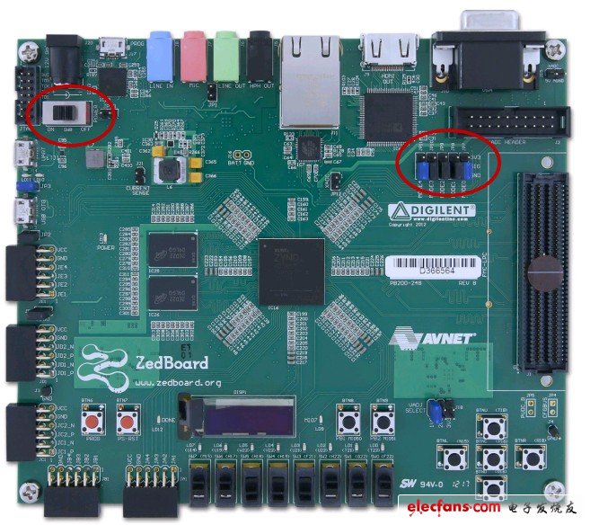 給ZedBoard上電，將啟動(dòng)模式設(shè)置為Jtag啟動(dòng)，將mini USB下載線接上，并將mini USB to Uart接上