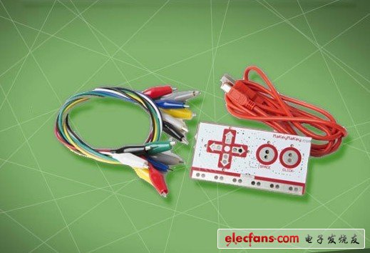 MaKey MaKey工具很簡(jiǎn)單，只包括一塊電路板、一些連接線和一些鱷嘴夾