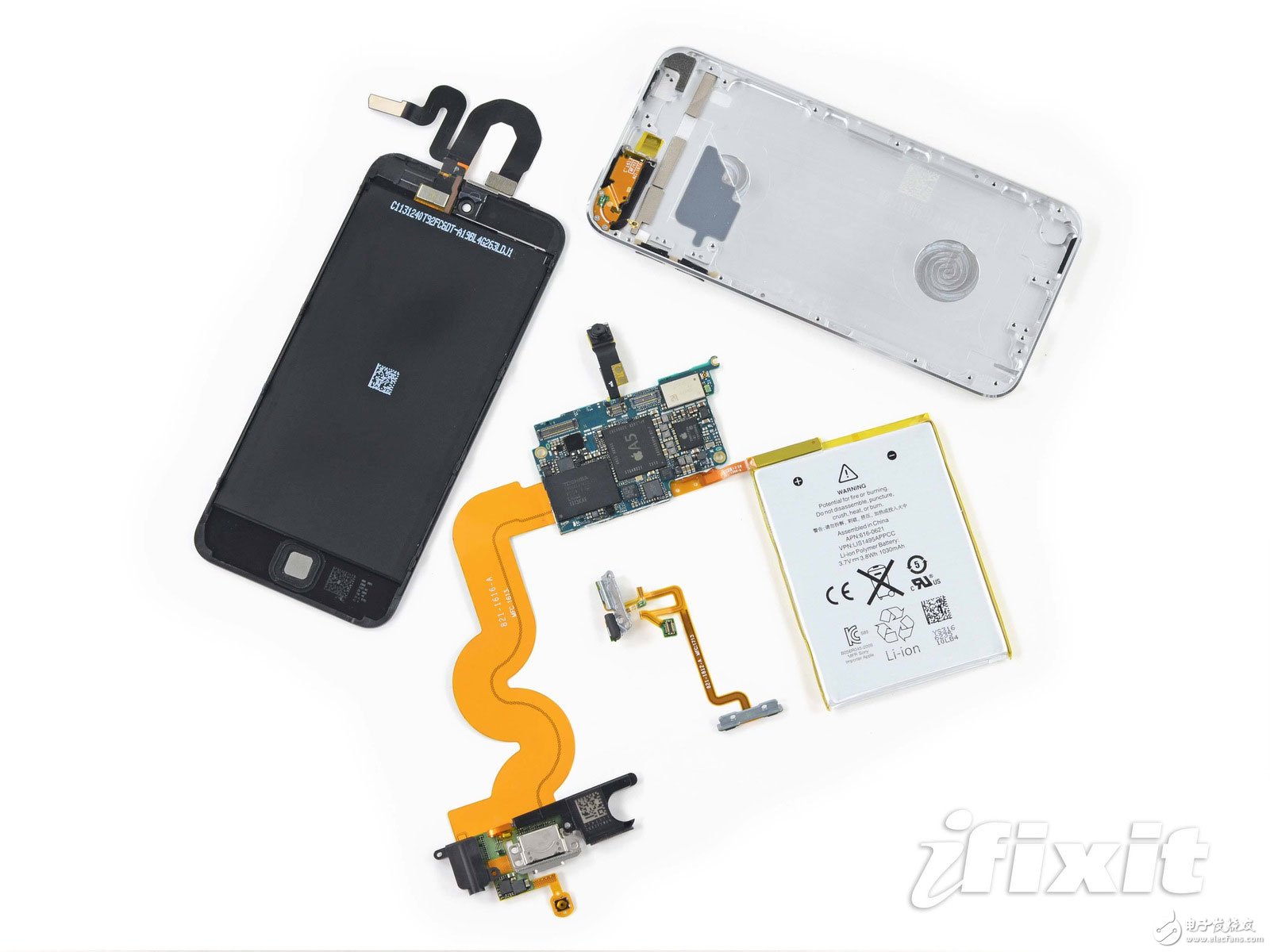 拆解網(wǎng)站iFixit放出了蘋(píng)果第五代iPod touch5拆解圖，讓我們看到了iPod touch5的內(nèi)部構(gòu)造