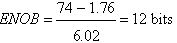 14位ADC的理想SNR是（6.02 × 14） + 1.76 = 86.04 dB AD9253 數(shù)據(jù)手冊指定的典型SNR為74 dB，但其產(chǎn)生的ENOB為12位。