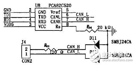 圖4 CAN收發(fā)器電路