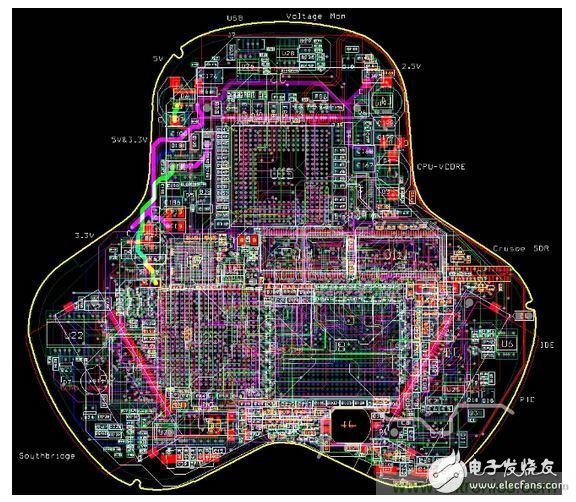 這片掌上電腦的12層電路板原型看起來(lái)很厲害，但是因?yàn)樽詣?dòng)布線(xiàn)器搞砸了PCI總線(xiàn)的時(shí)序，根本無(wú)法運(yùn)作。
