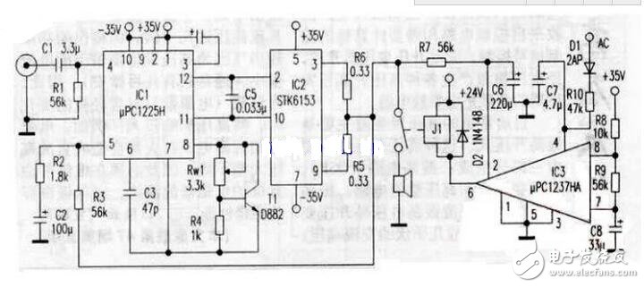 uPC1225H是NEC推出的50W音響驅(qū)動電路，芯片內(nèi)部設(shè)置有完善的保護環(huán)節(jié)，外圍電路雖然略微復(fù)雜了一些，但uPC1225H的輸出電壓偏差只有±5mV，極寬的功率頻帶與極高的轉(zhuǎn)換速率使之比LM3886等集成功放的音色溫暖，柔和且更加耐聽。