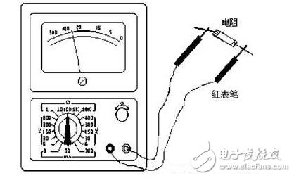 測(cè)量電阻：--先將表棒搭在一起短路，使指針向右偏轉(zhuǎn)，隨即調(diào)整“Ω”調(diào)零旋鈕，使指針恰好指到0。然后將兩根表棒分別接觸被測(cè)電阻（或電路）兩端，讀出指針在歐姆刻度線（第一條線）上的讀數(shù)，再乘以該檔標(biāo)的數(shù)字，就是所測(cè)電阻的阻值。例如用R*100擋測(cè)量電阻，指針指在80，則所測(cè)得的電阻值為80*100=8K。