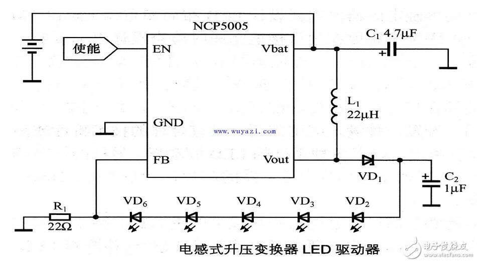 白光LED可以采用串聯或并聯連接方式，這兩種解決方案各有優(yōu)缺點。并聯方式的缺點是LED電流及亮度不能自動匹配。串聯方式保持固有的匹配特性，但需要更高的供電電壓。因白光LED的正向壓降為3～4V（典型值），無論是并聯方式還是串聯方式，大多數便攜式電子設備的電池電壓都不足以驅動LED，所以需要一個獨立電源供電。