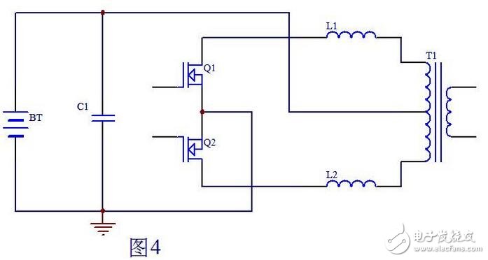 當(dāng)Q1柵極信號(hào)由高電平變?yōu)榈碗娖綍r(shí)，此時(shí)Q2也還截止，即死區(qū)處Q1，Q2都不導(dǎo)通，T1初級(jí)上半部分由于和次級(jí)耦合的原因，能量僅在Q1導(dǎo)通時(shí)向次級(jí)傳遞能量，到Q1截止時(shí)T1初級(jí)上半部分上端的電位已恢復(fù)到電池電壓，而L1可以看做是是一個(gè)獨(dú)立的電感，它儲(chǔ)存的能量耦合不到變壓器T1的次級(jí)。