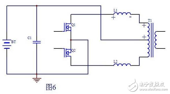 當(dāng)Q1柵極信號(hào)由高電平變?yōu)榈碗娖綍r(shí)，此時(shí)Q2也還截止，即死區(qū)處Q1，Q2都不導(dǎo)通，T1初級(jí)上半部分由于和次級(jí)耦合的原因，能量僅在Q1導(dǎo)通時(shí)向次級(jí)傳遞能量，到Q1截止時(shí)T1初級(jí)上半部分上端的電位已恢復(fù)到電池電壓，而L1可以看做是是一個(gè)獨(dú)立的電感，它儲(chǔ)存的能量耦合不到變壓器T1的次級(jí)。