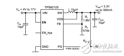 帶有可調(diào)使能閥值和滯后的3V-17V，300mA降壓轉換器