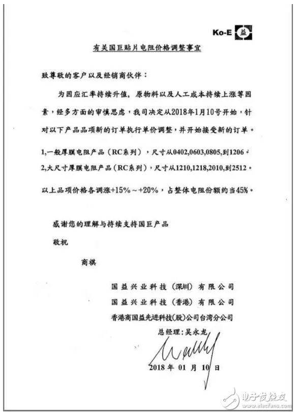 電阻開始全面漲價(jià)，元器件遭遇史上最全漲價(jià)陣容